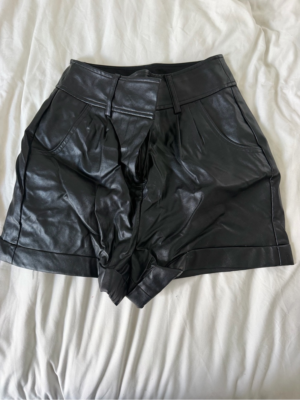 Express Black High-Waist Faux Leather Shorts